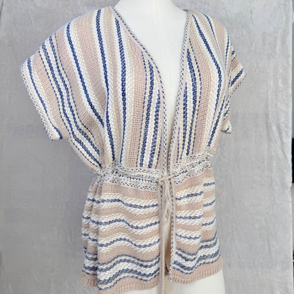 Chicos Size 2 Womens Large Knit Open Front Tie Waist Top Vacation Beach Resort - Picture 2 of 8